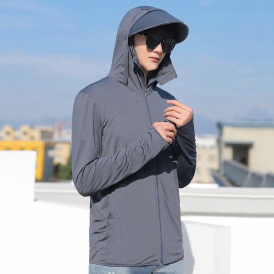 Herren Sommer Sonnenschutzmantel Mit Kapuze Dünn Atmungsaktiv Tasche UV-Schutz Einfarbig Langarm Sonnenschutzkleidung Radsportbekleidung