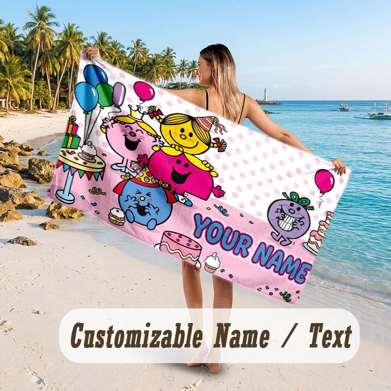 Personalized Beach Towel,Mr. Men & Little Miss Custom Printed Name Text, Super Absorbent Towel For Beach Vacation