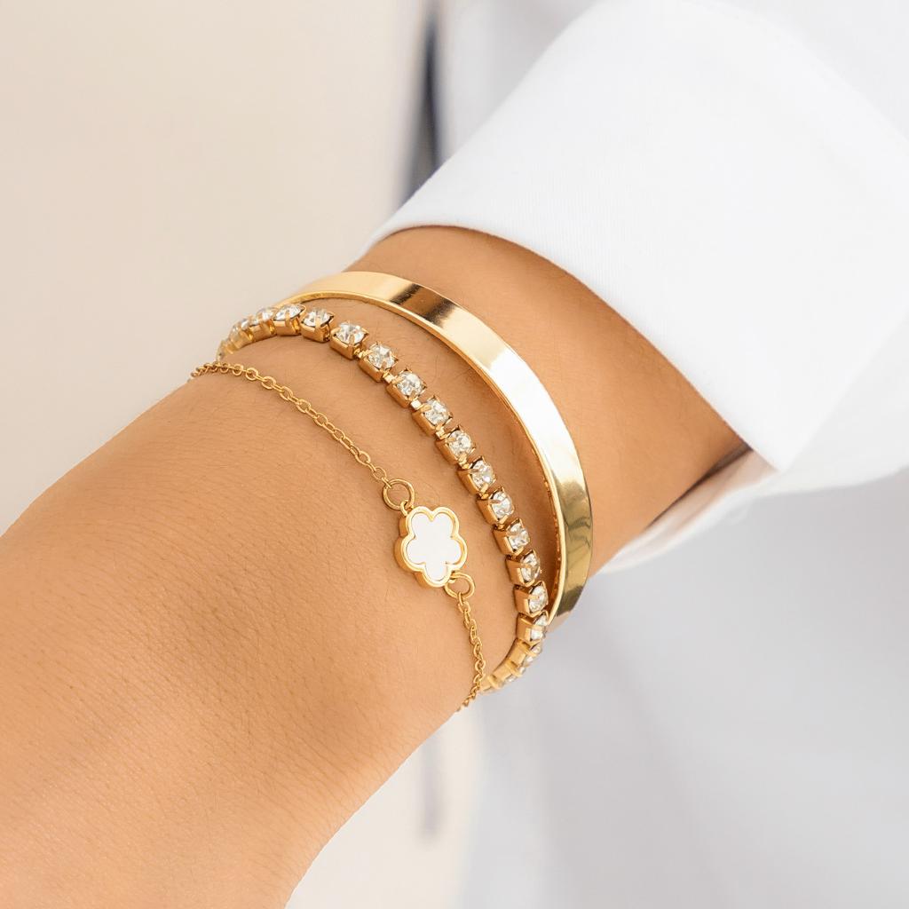 3Pcs/Set Hip Hop Retro Sparking Rhinestone Chain Bracelet for Women Minimalist Geometry Flower Bangles Trend Girls Jewelry Gifts