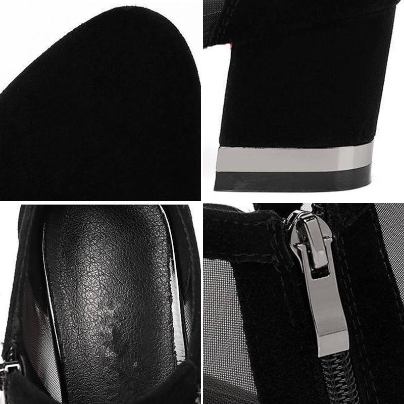 Mesh Lace Crossed Stripe Casual Pointed Toe High Stilettos Heels Pumps Sandals Shoes