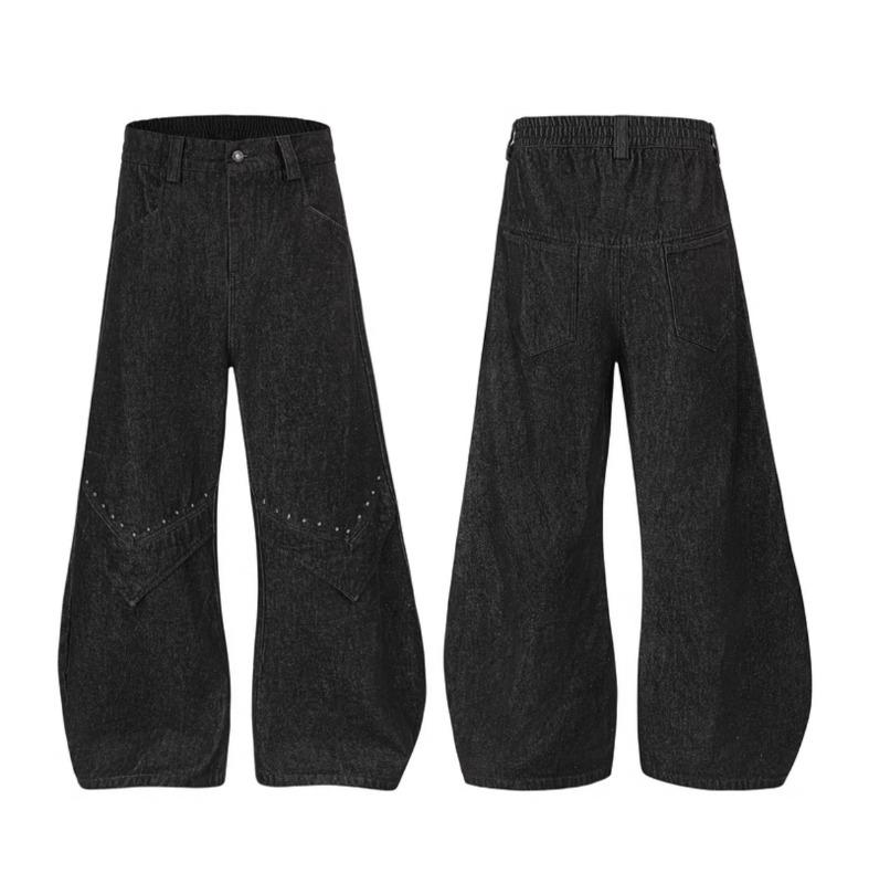 Taku Valley Black Wide-Leg Cargo Pants: Multi-Pocket Streetwear Jeans for Spring & Autumn 2025.
