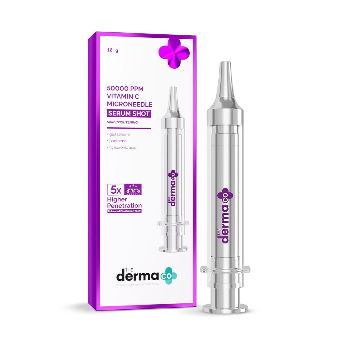 The Derma Co 50000 PPM Vitamin C Microneedle Face Serum Shot 10g | Brightening, Radiant Skin & Glow