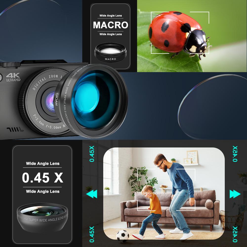 Compact Digital Photography Camera 4K 18X Digital Zoom Vintage Video Recorder YouTube WiFi Webcam 64MP 180° Flip Screen Cameras