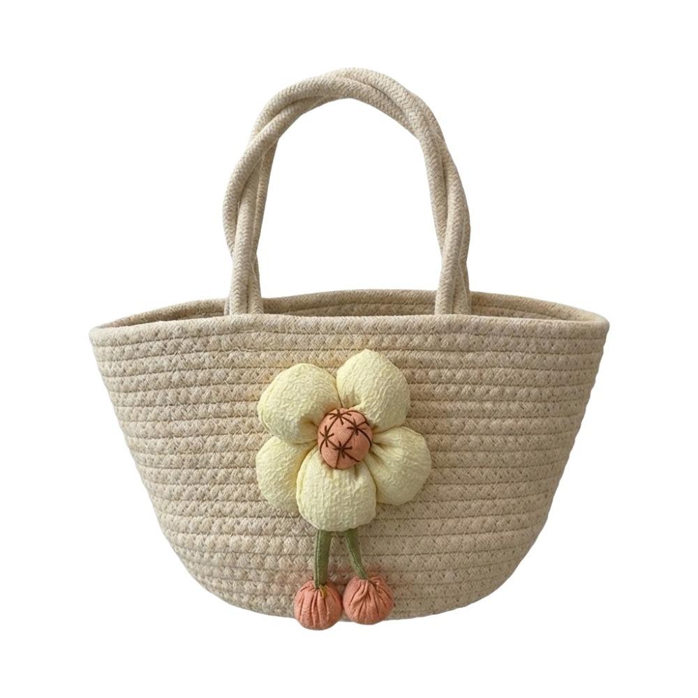 

Portable Straw Woven Tote Bag High-capacity Flower Bucket Bag Handmade All-Match Handbag Beach белый