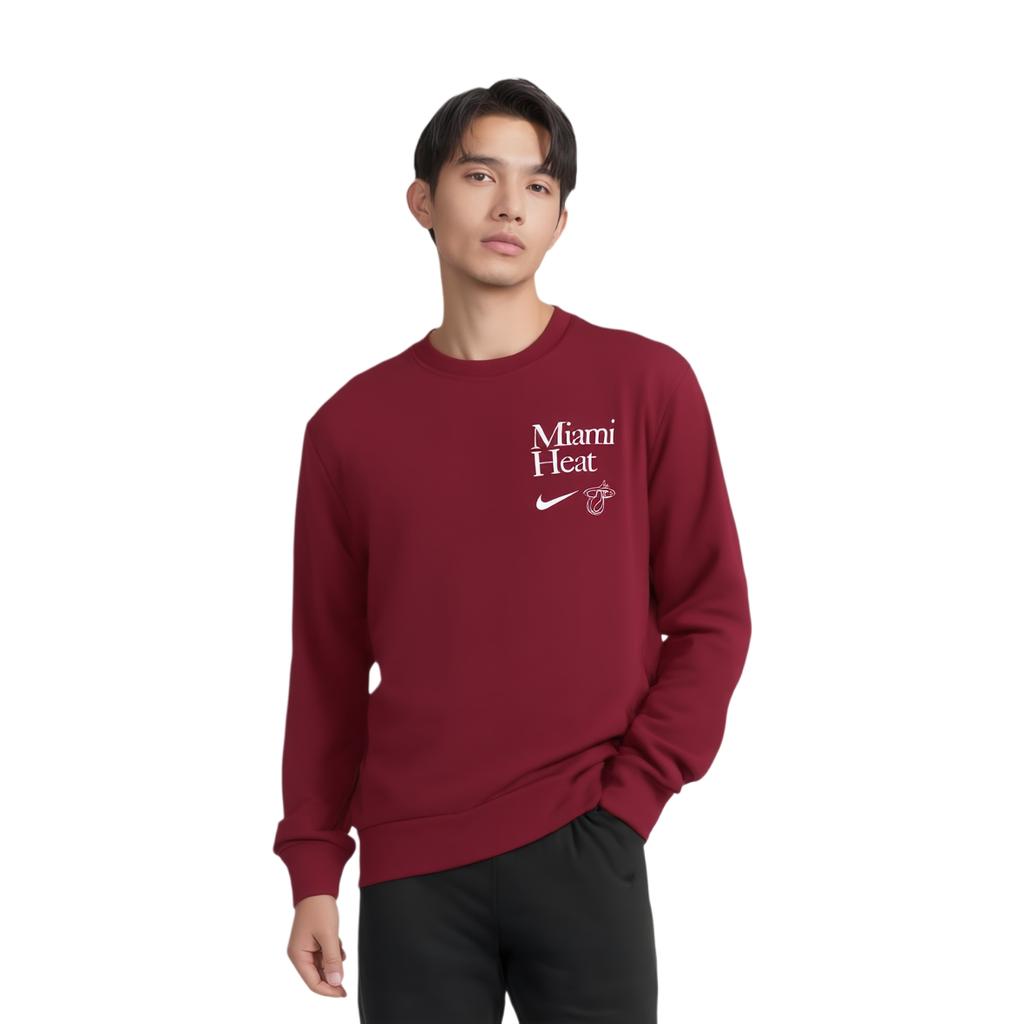Nike Dri-FIT NBA Standard Issue Miami Heat Letter Crew Neck Casual Long Sleeve Sweatshirt Men Sweatshirt Deep-Red FD8655-608