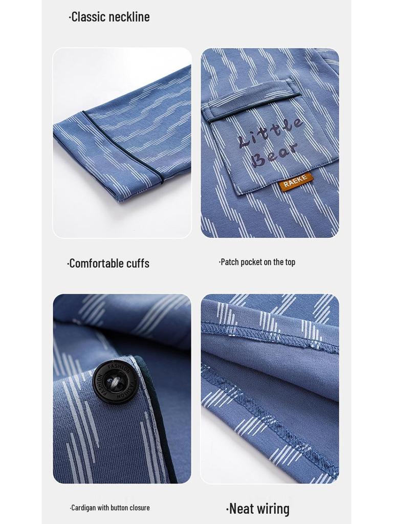 Men's 100% Cotton Striped Long Sleeve Pajamas - Trendy Korean Style for Spring