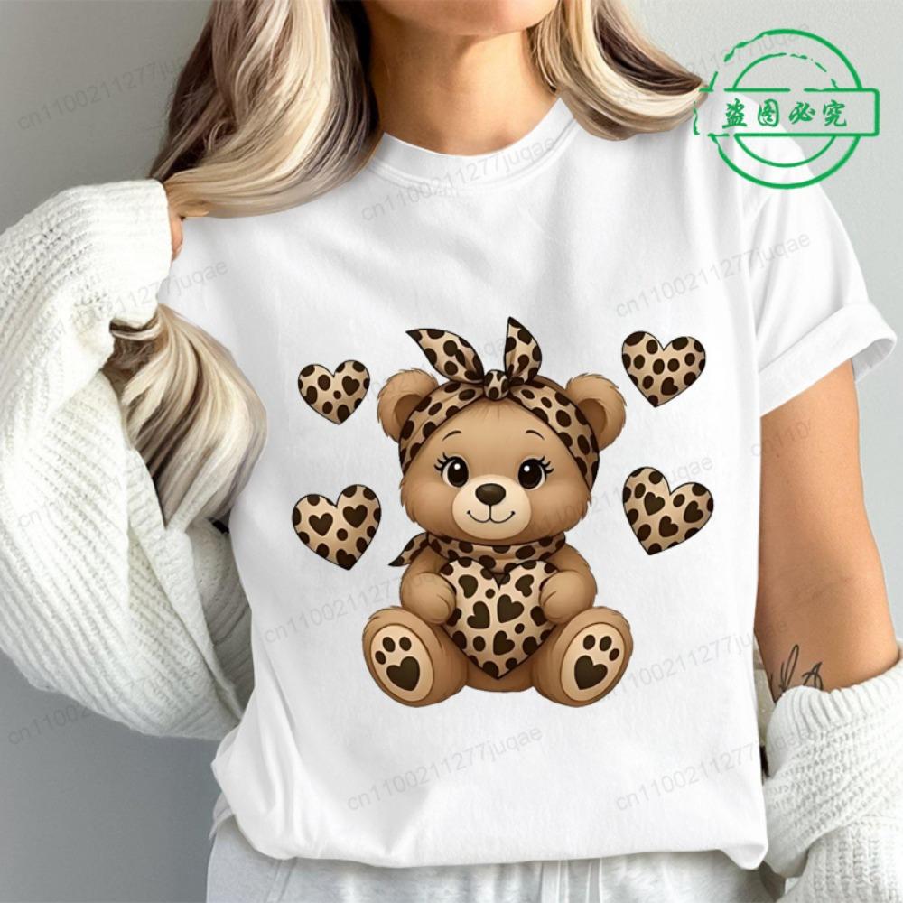 

Leopard Bear Anime Cute Women T Shirt Fashion Casual Graphic T-Shirts Short Sleeve Tee Tops Summer Fashion Female T-Shirt Mujer S