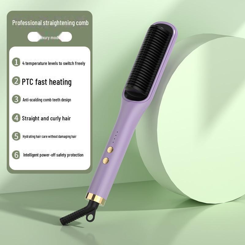 Dual-Purpose Ionic Hair Straightener & Curler Comb for Home and Dorm Use