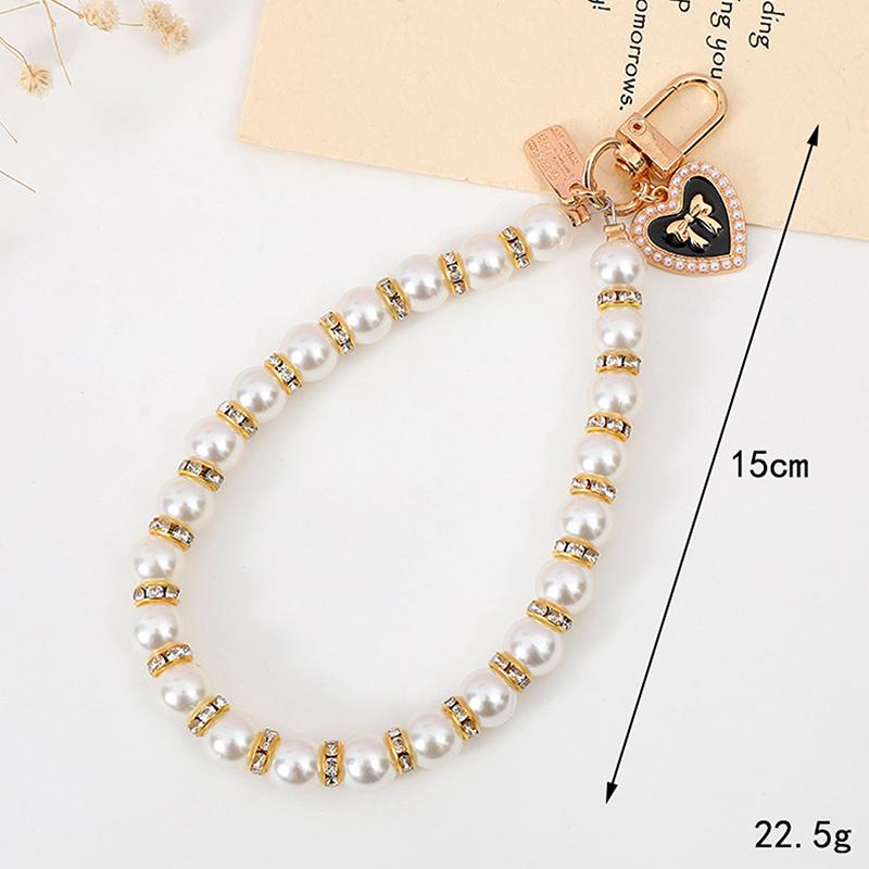Cute Imitation Pearl Beads Chain Pendant Phone Keychain Bag Hangings Key Chain Mobile Phone Camera Wrist Strap Anti-Lost Pendant