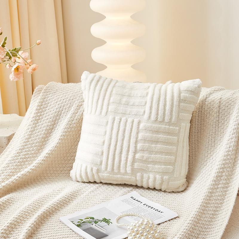 Pillowcase Woven Plush Sofa Pillow Sleeve Solid Color Soft Cushion Cover