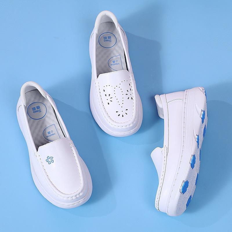 Nurse shoes women's spring summer hollow leather thick sole soft sole breathable work special medical shoes spot