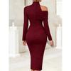 Women's new autumn elegant casual off-the-shoulder slit long-sleeved dress