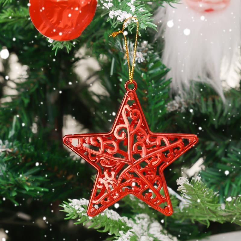 4/20PCS Five-pointed Star Pendant Gold Silver Red Hollowed Out Christmas Tree Hanging Ornaments New Year Party Decoration Supply