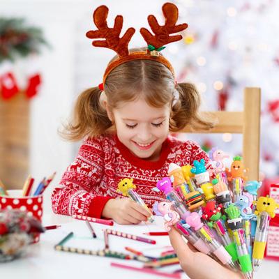 4 Stück Weihnachten Kugelschreiber mit lustigen Aufsätzen 4 Farben Klickstift Einziehbare Schreibstifte für Schulbedarf Schülerbelohnungen