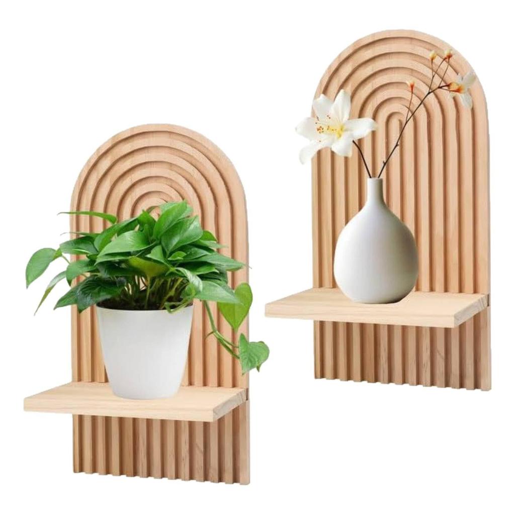 Bohemian Wooden Wall-Mounted Living Room Shelf