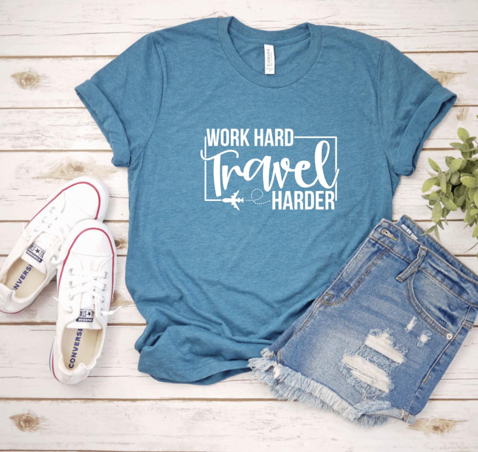 Work Hard Travel Harder Unisex Graphic Tee, Short Sleeve T-Shirt S
