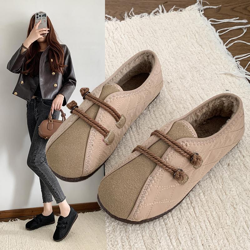 Fashion Women's Elegant Simple Loafers Winter Plush Warm Fashionable Cotton Shoes Lightweight Comfortable Casual Walking Woman Shoes
