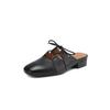 Fashion New Summer Women Mules Genuine Leather Shoes for Women Round Toe Low Heel Shoes Cover Toe Slip-on Women Sandals Retro Slippers