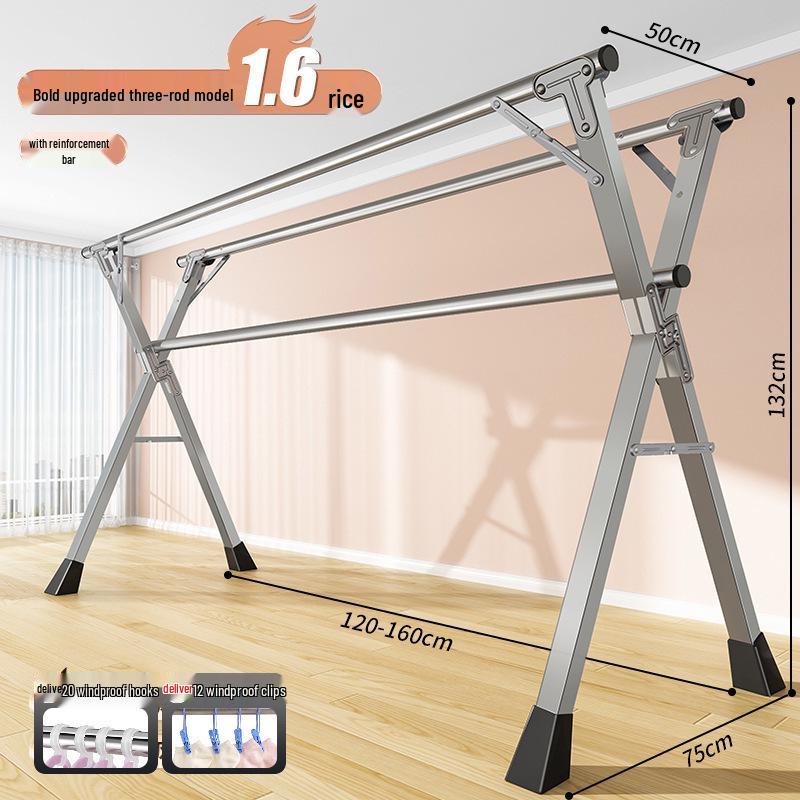 201 Stainless Steel X-Type Telescopic Clothes Drying Rack, Indoor Floor-Standing Model for Household Use