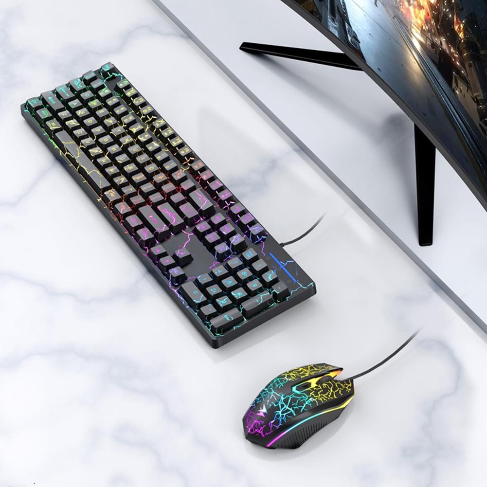 Wired USB Gaming Keyboard and Mouse Light Up Keyboard RGB Backlit Computer Keyboard 1.4M Compact PC Keyboard for Laptop Desktop