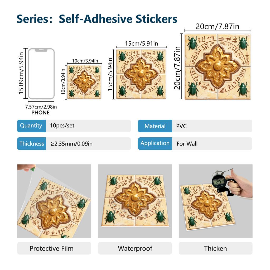 Waterproof 3D Tile Stickers Self-Adhesive PVC Wall Decals - Herringbone & Brick Style for Kitchen Backsplash Decor - Multi Designs