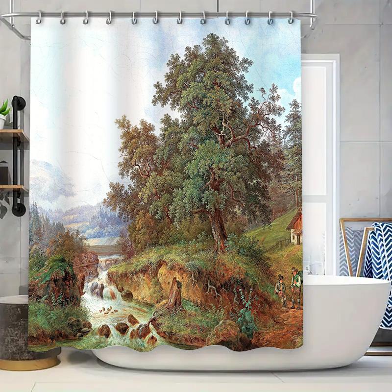 

Nature-Inspired Shower Curtain Mountain Stream With Lush Trees For Bathroom Decoration W60H190(CM)-1 Pcs