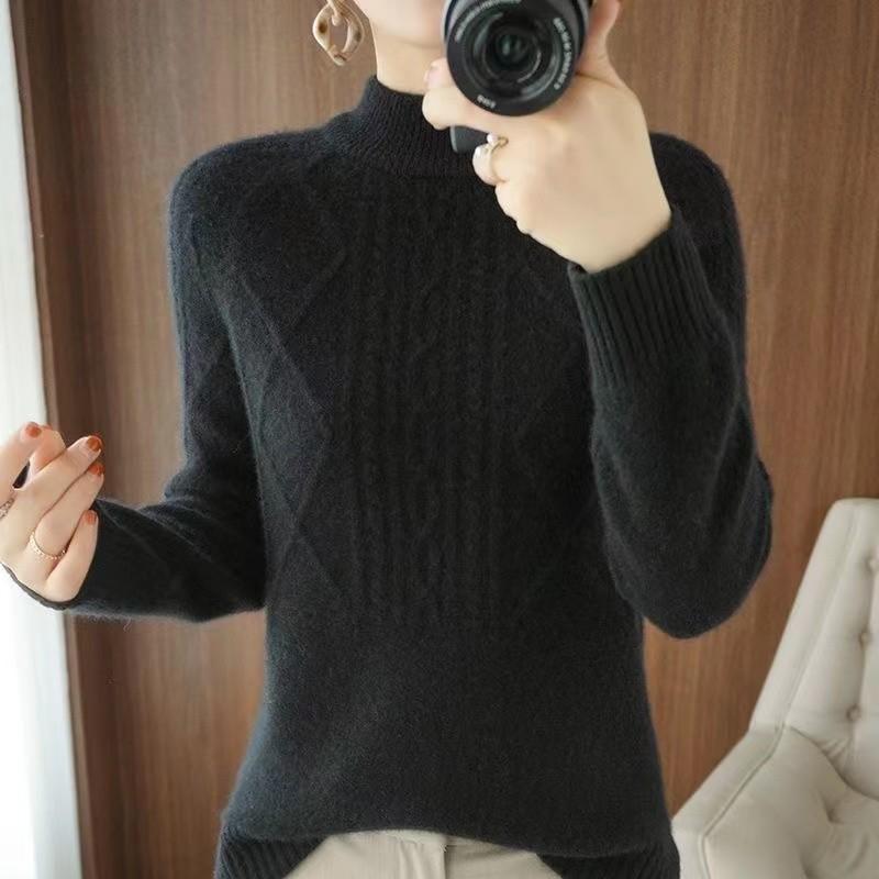 Solid Color Mock Neck Sweater, Chic Long Sleeve Sweater for Fall & Winter, Women's Clothing