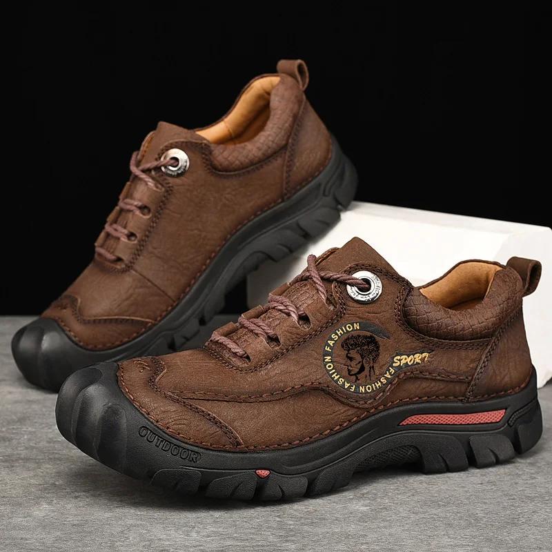 Fashion Fashion Outdoor Men's Shoes Casual Hiking Shoes Men Genuine Leather Travel Climbing Camping Footwear Brand Comfortable Sneakers