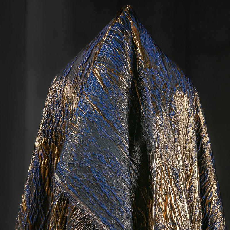 Super Concave And Convex Texture Green-Gold Plated Jacquard Embossed Fabric Skirt Cheongsam Dress Hanfu Retro Designer Fabric