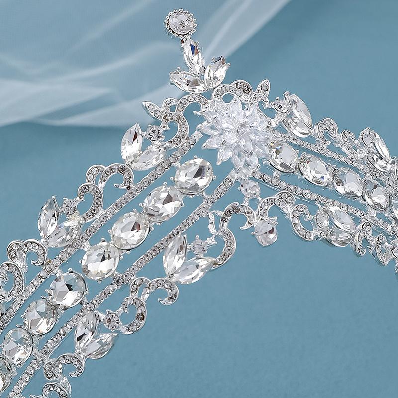 Brautkrone, Barock-Silber-Kristall-Diademe, Luxus-Strass, Hochzeit, Kopfschmuck, Schmuck, Brauthaar-Accessoires, Geburtstags-Kopfbedeckungen