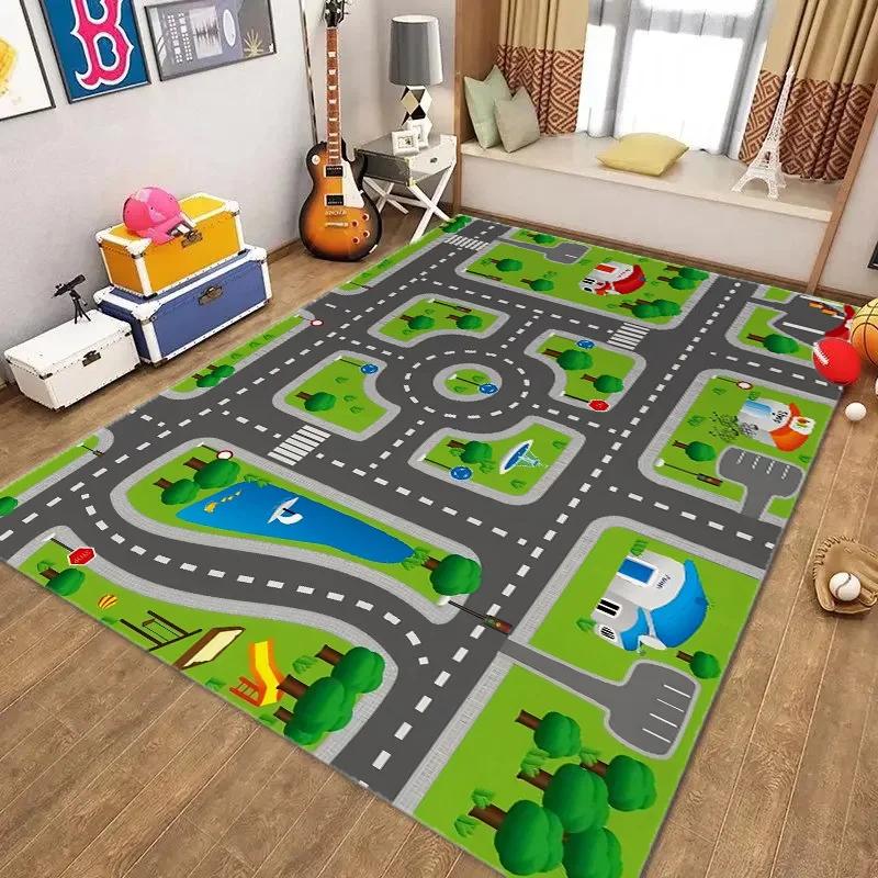 Kids Car Rug Playmat Fun Race Track Traffic Road Carpet for Boy Room Educational Learning Carpet Bedroom Playroom Decor Doormat 50X80cm