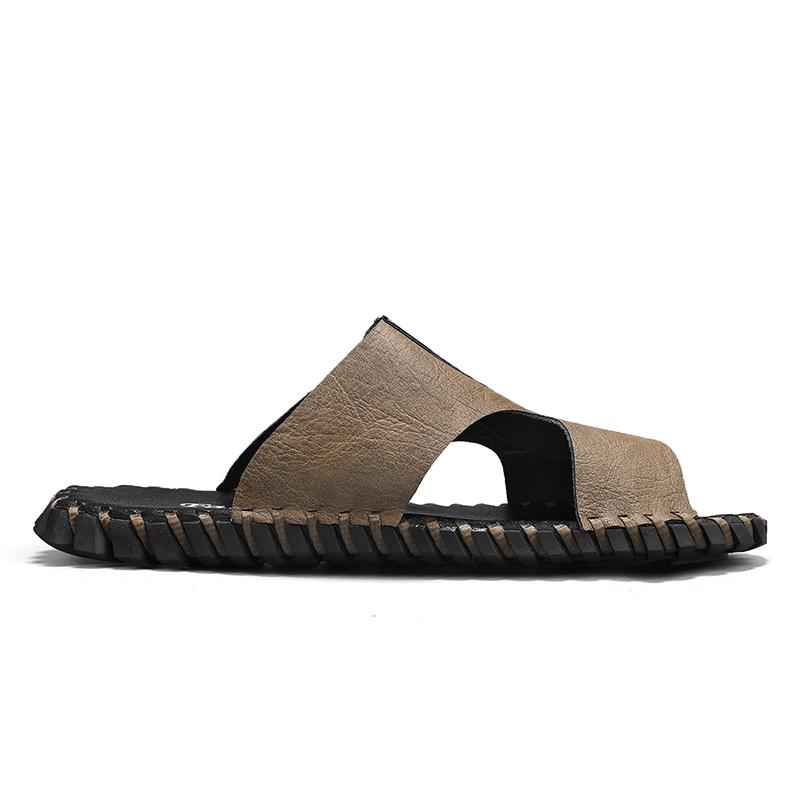 Summer Men's Cow Leather Casual Slippers Lightweight Breathable Slippers For Men Vintage Trendy Style Rubber Sole Plus Size