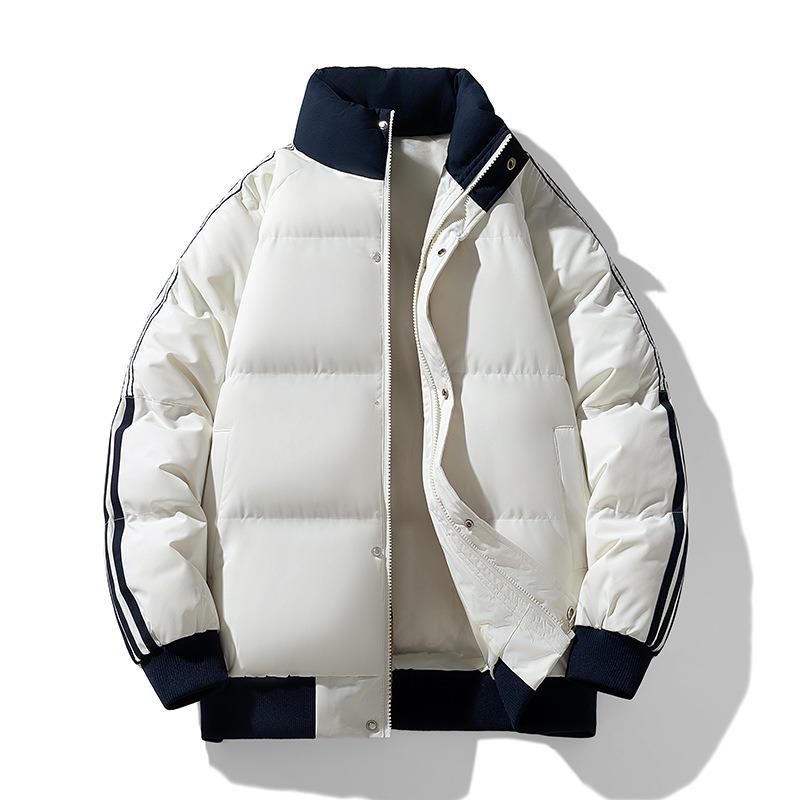 

Three Bars Contrasting Color Cotton-padded Clothes for Men s Winter Thickened Warm Stand-up Collar Trendy Versatile Loose Casual Couple Striped Jacket S