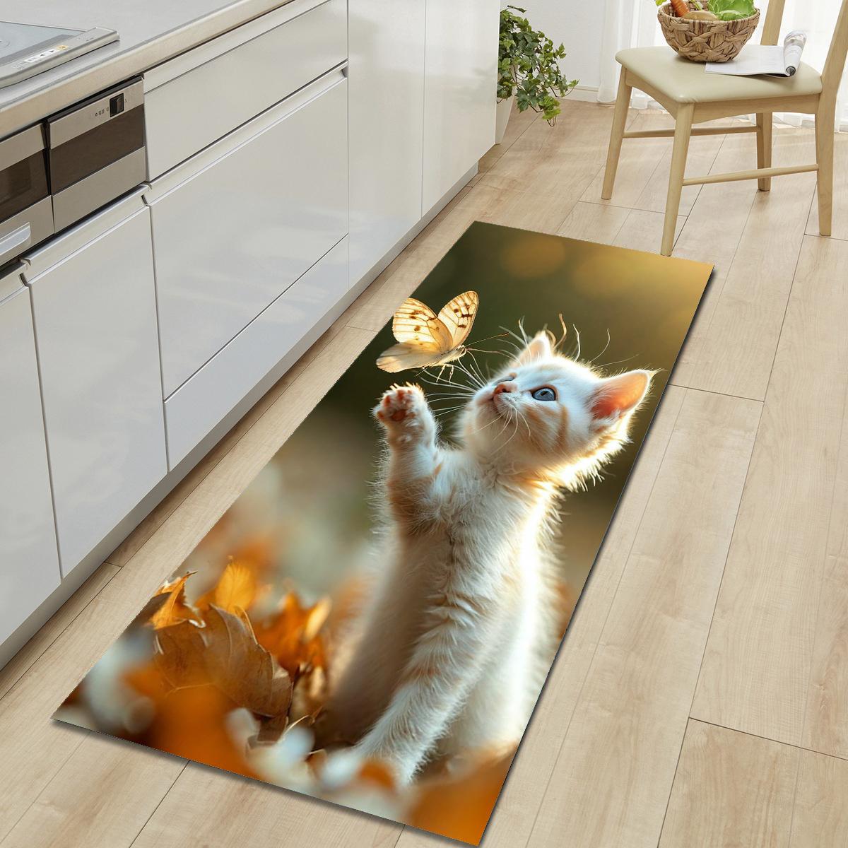 

1 шт., милый напольный коврик с рисунком кошки, современный кухонный полиэстеровый ковер, нескользящий, цветной, для дома, ванной комнаты, спальни, гостиной, декора 40*60cm