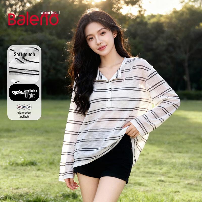 Baleno Women s Striped Henley Long-Sleeve Top S