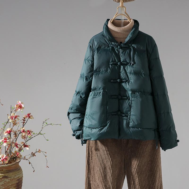 White duck down short down jacket women's winter new loose and light stand-up collar buckle celebrity style large size coat