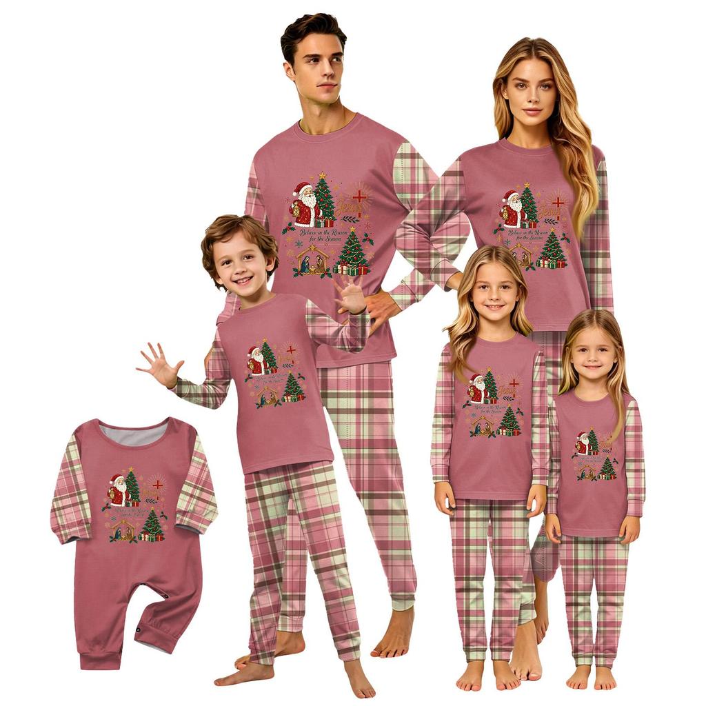 Christmas Print Long Sleeve Pants Family Matching Pajama Set Loungewear for Adults and Kids