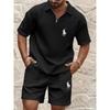 2025 Summer Men's Trendy Waffle Turn-Down Collar Shirt Tracksuit