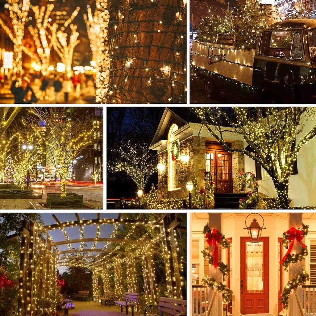 Outdoor Tree Garden Patio Christmas Wedding Decor Solar Powered Warm White LED String Lights IP65 Waterproof Auto On/Off 8 Modes