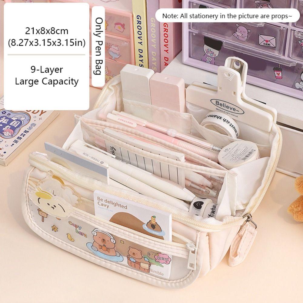 

Solid Color Pen Bag Large Capacity Stationery Storage Pouch Stationery Organizer School Office Beige-Only Pen Bag