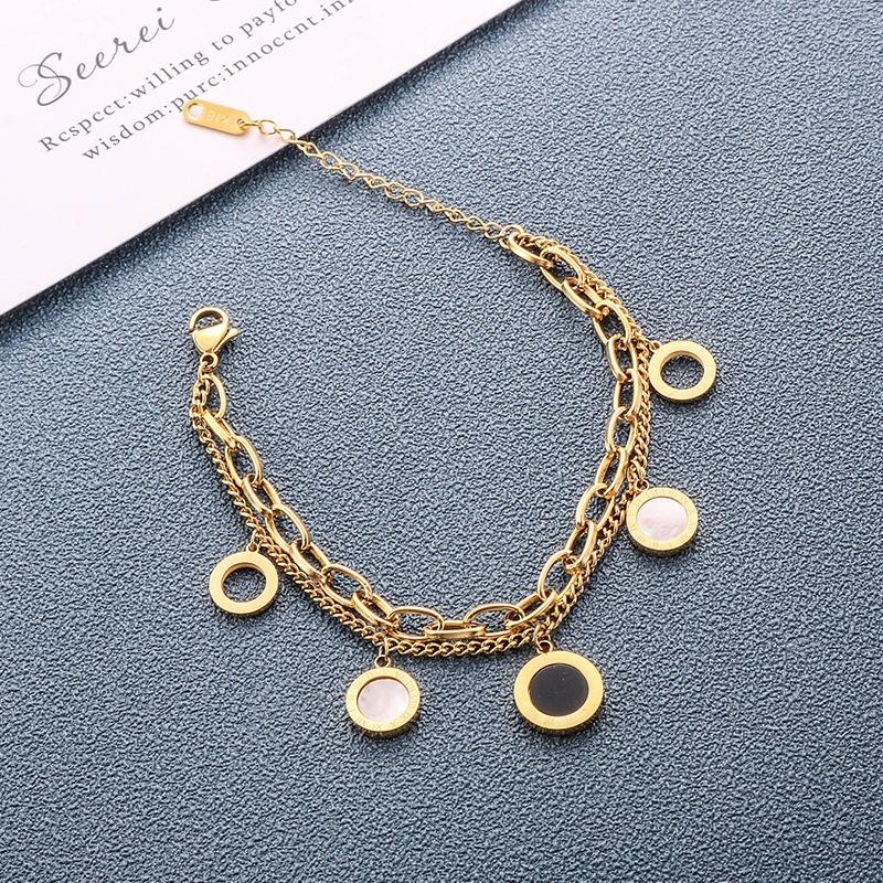 Hollow Roman Numeral Titanium Steel Bracelet for Women, Double-Sided Shell Double-Layer Chain Jewelry18k Rose gold has a trendy vibe