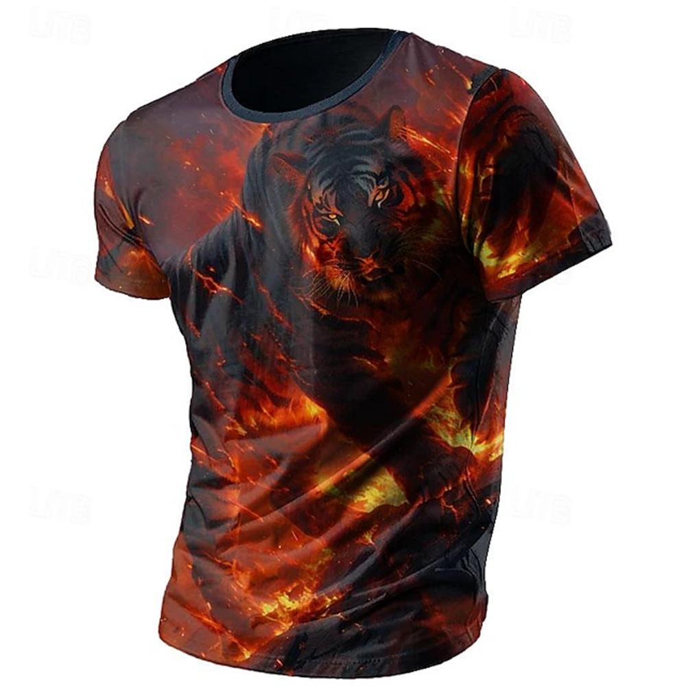Men's Casual Round Neck T-Shirt Outdoor Sports Mountaineering Short Sleeve 3D Dog Bear Print Summer Breathable Men's T-Shirt Top
