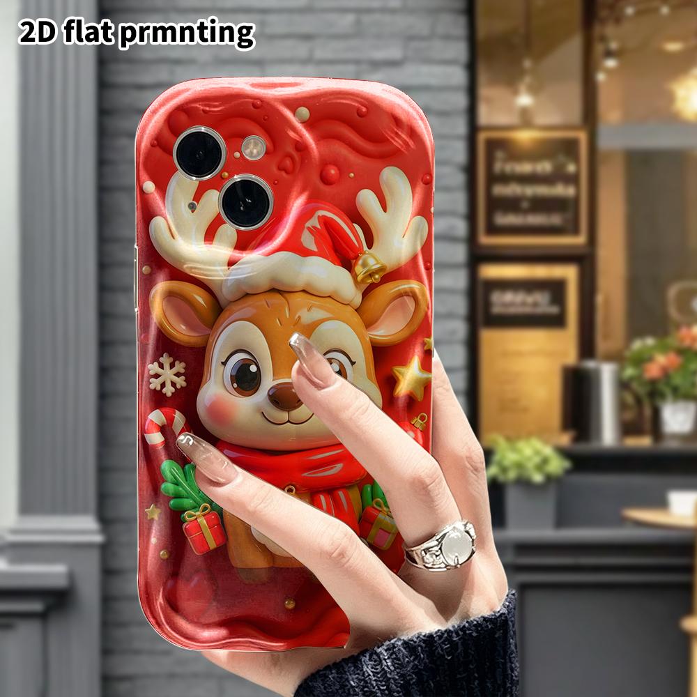 Phone Case: 2D Flat Design Suitable for iPhone 18 17 16 15 14 13 Pro Protective Case, Christmas Reindeer, Perfect Holiday Gift for Christmas and Hallo