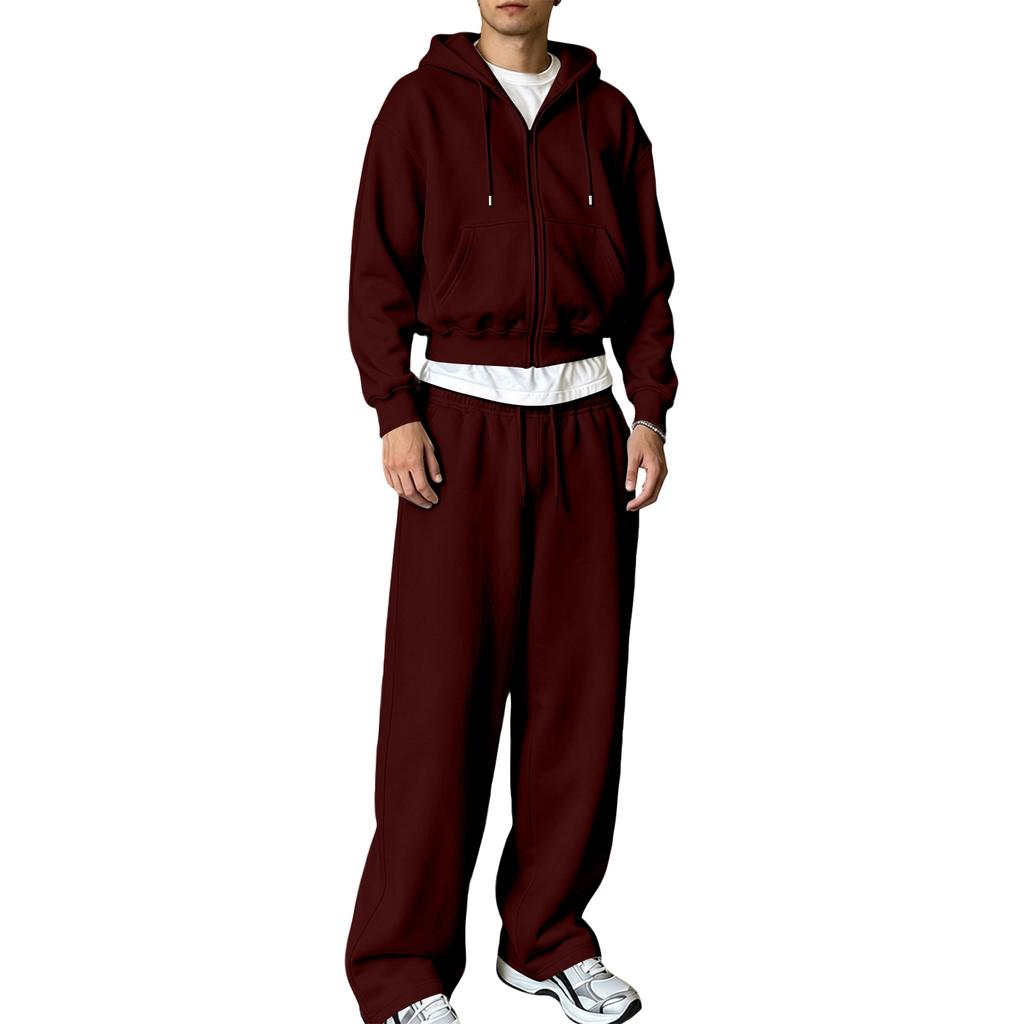 Men's Winter Hoodie Zip Up and Sweatpants Set Casual Tracksuit