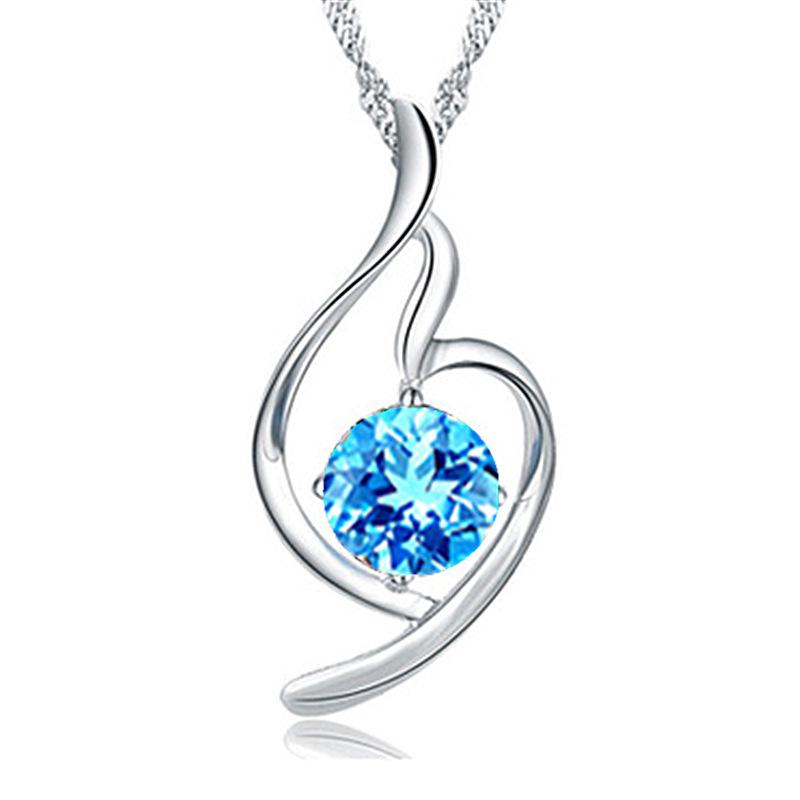 Korean Style White Crystal Silver Pendant Necklace - Elegant, Fashionable Clavicle Chain with Soft Curves Platinum Wave Chain [45 cm]