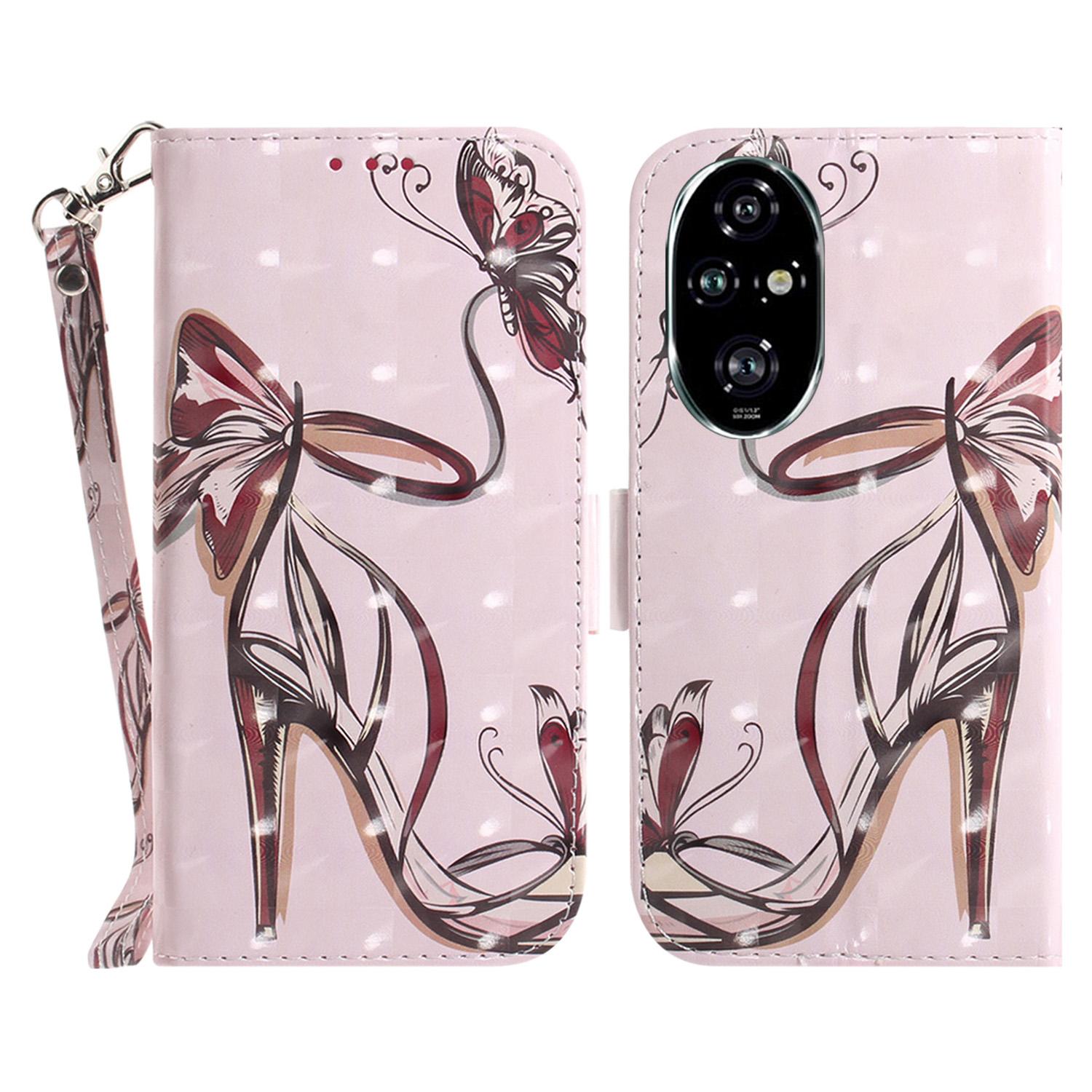 

For Honor 200 Pro 5G Case Pattern Print PU Leather Wallet Phone Cover Butterfly High Heels