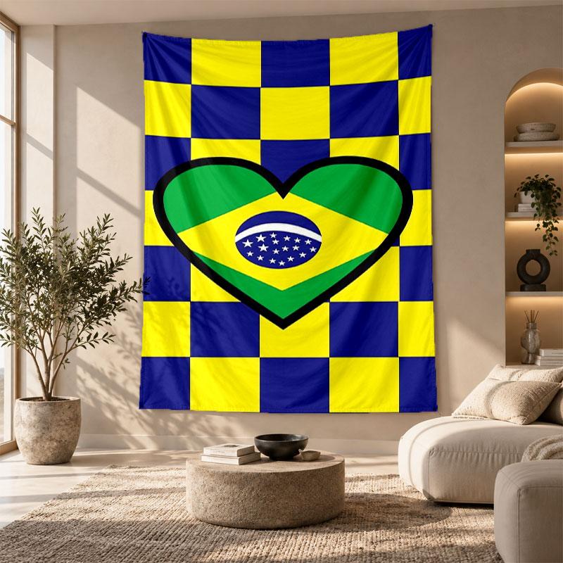 Arazzo Decorativo, Arte da Parede Stampata con la Nazionale di Calcio del Brasile, Appeso a Parete Leggero per Sfondo della Camera da Letto