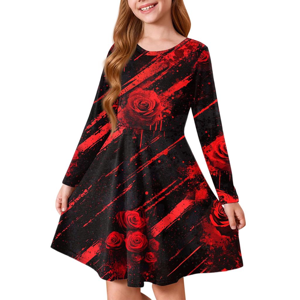 Girls' Summer Princess Dress Halloween Day- Long Sleeve A-Line T-Shirt Dress