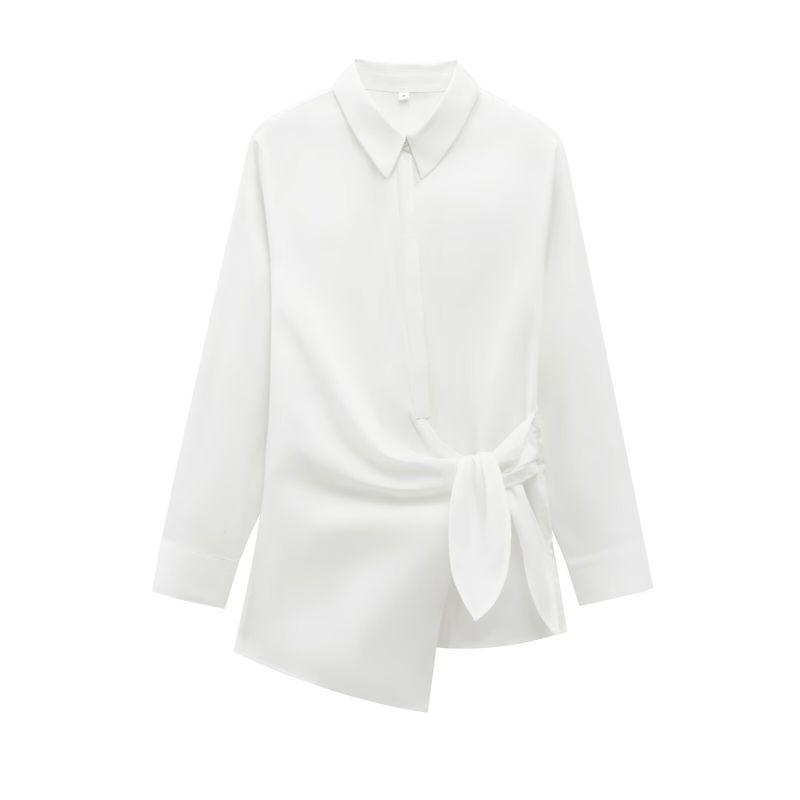 Kaslead Women's Fashion V Neck Double Breasted Poplin Shirt