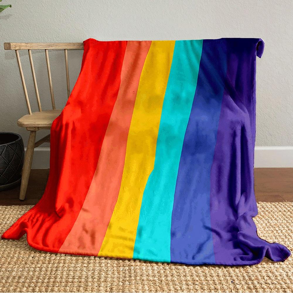 Vertical Wavy Stripes In Rainbow Colors: Red, Orange, Yellow, Blue, Purple. for All Seasons Blanket Lunch Break Throw Gift